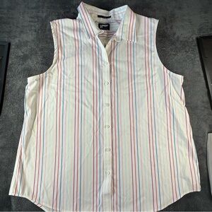 Lands' End Striped Sleeveless Shirt - no iron size L EUC